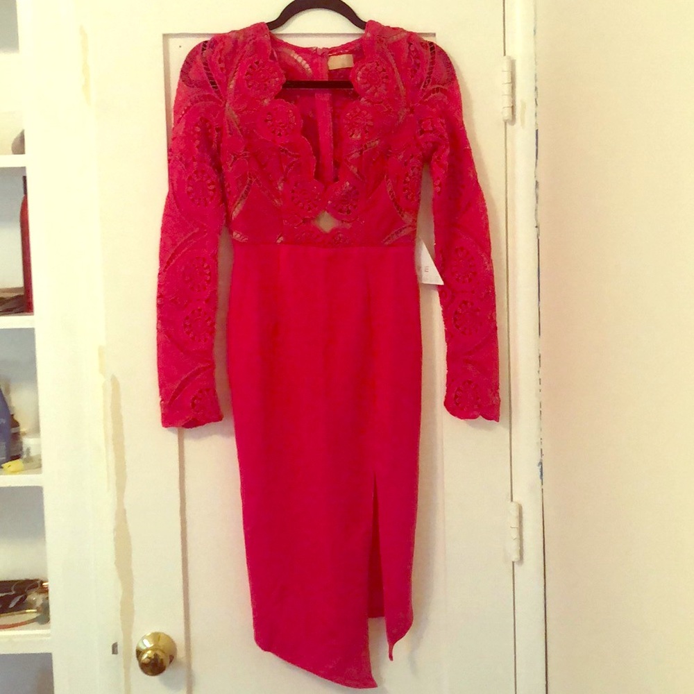 Pink Lace Dress with side slit detail